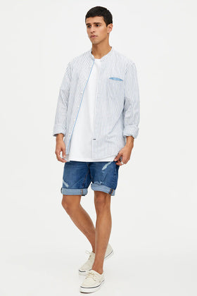 Basic Ripped Denim Bermuda Shorts