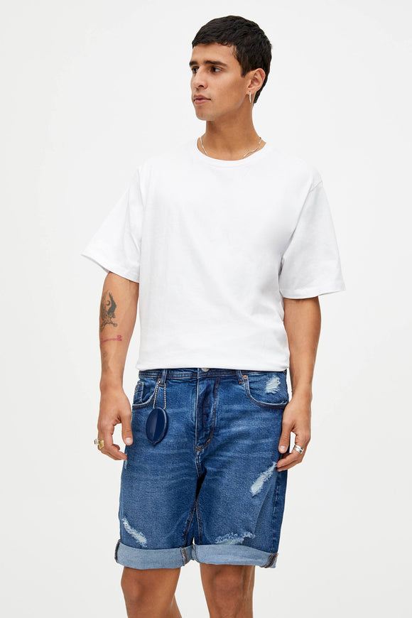 Basic Ripped Denim Bermuda Shorts